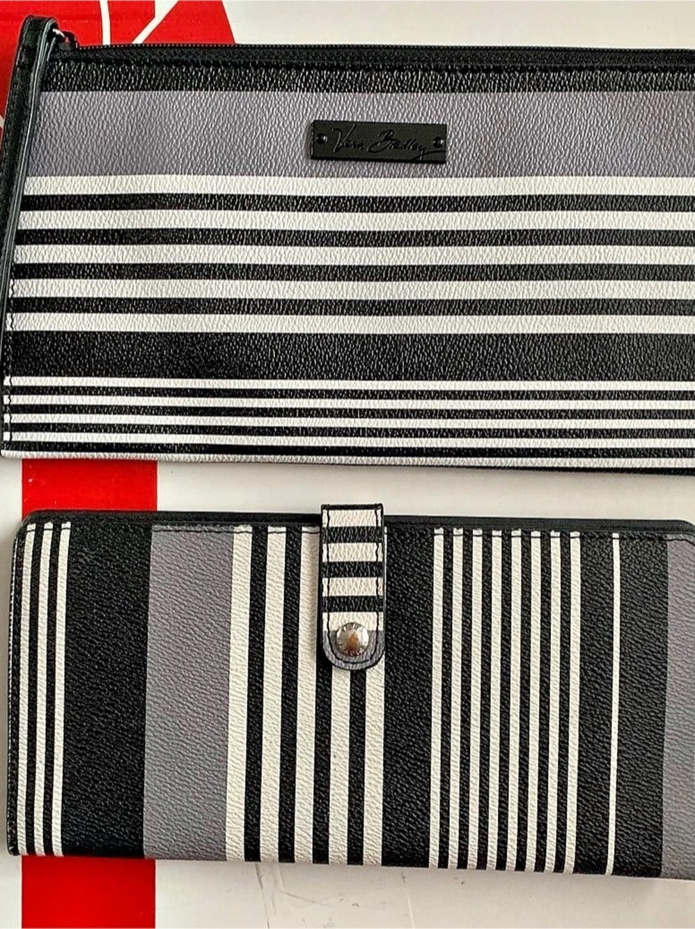 Vera Bradley Black & Gray Striped Wallet Set